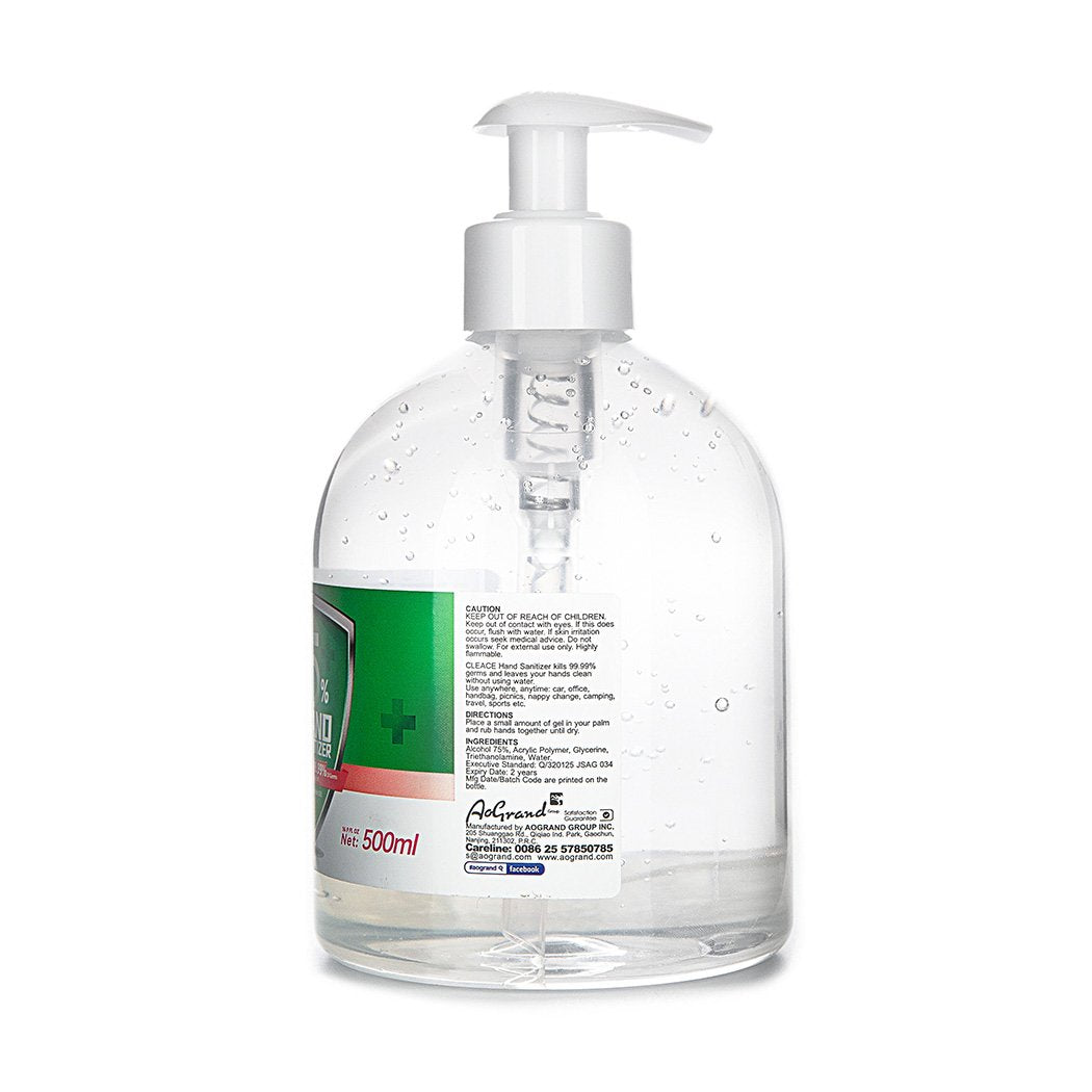 Cleace Hand Sanitiser Instant Gel Wash 75% Alcohol 99% Anti Bacterial 500mL