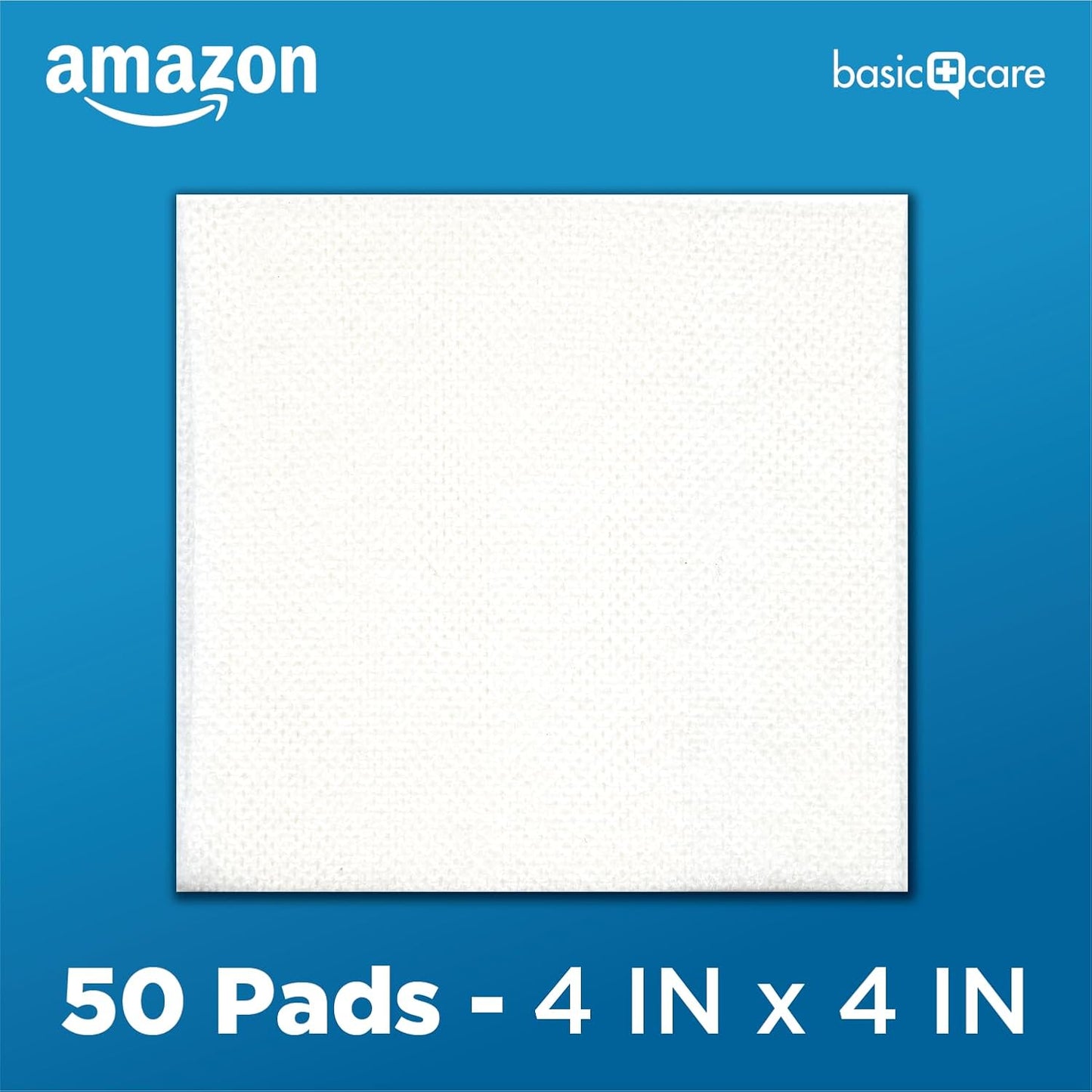 Amazon Basic Care Gauze Pads, 4x4 inches Sterile Medical Wound Dressing Sponges for Cleaning, Covering, & Cushioning Cuts & Minor Injuries, 50 Count (Pack of 1), (Previously All Health)
