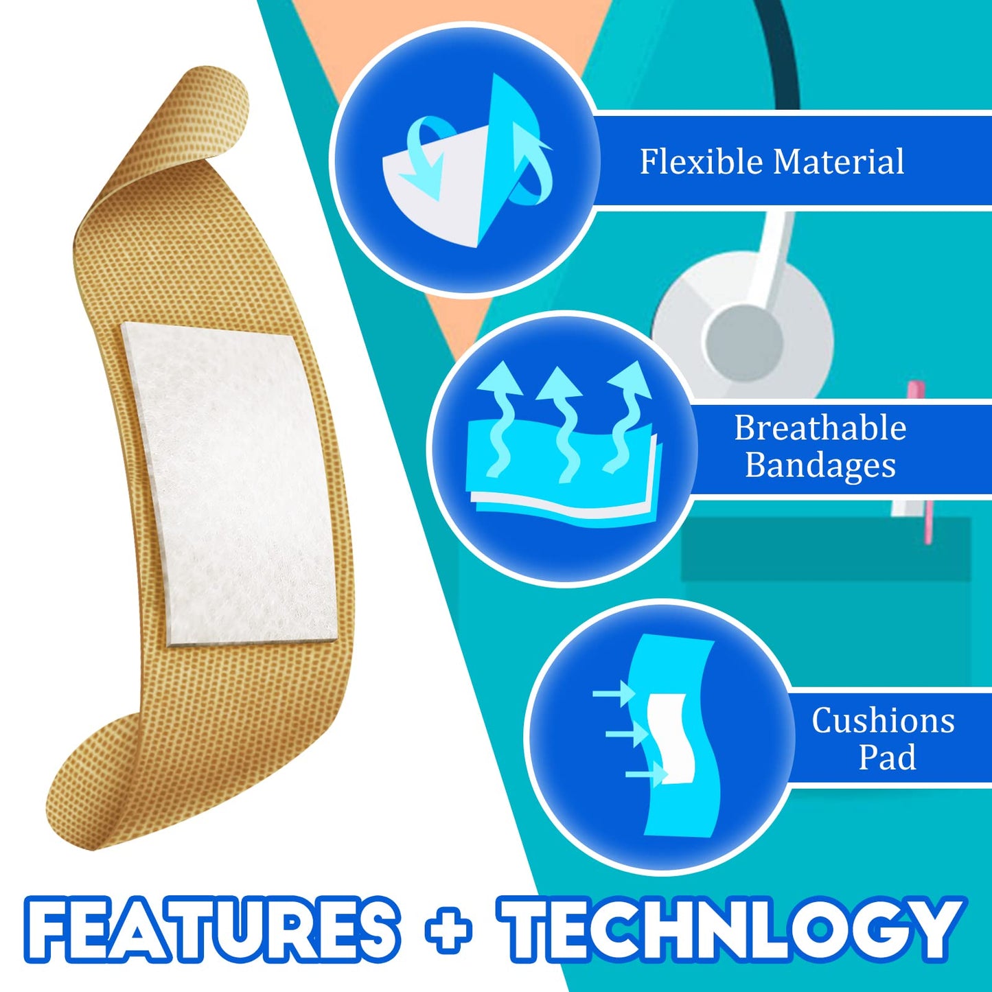 BBTO Assorted Styles Flexible Fabric Adhesive Bandages Small Breathable Fingertip Bandages Cloth Elastic Knuckle Bandages Various Sizes Spot Bandage for First Aid and Wound Care(360 Pcs)