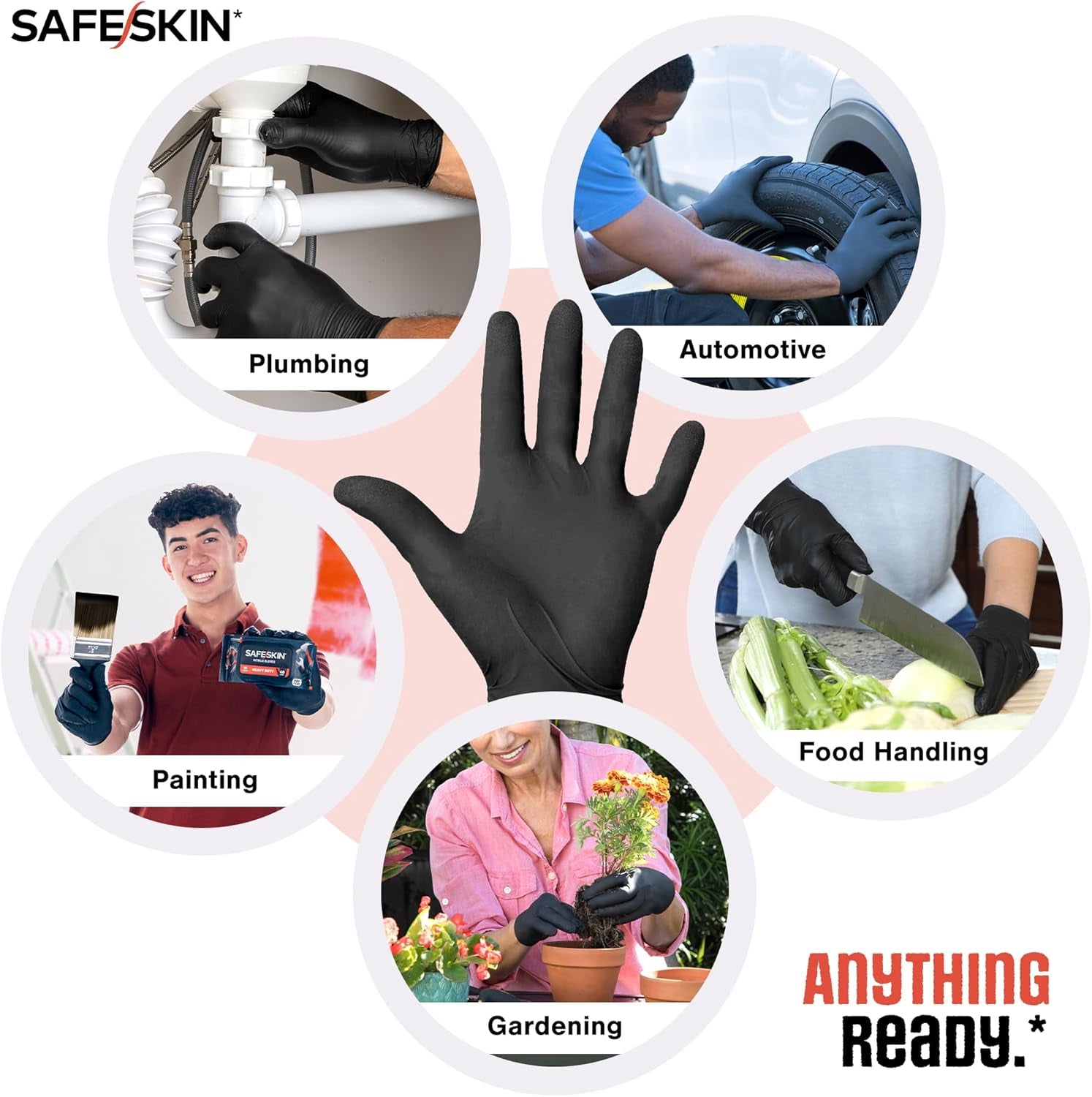 Heavy Duty Nitrile Disposable Latex Free Gloves (40/160/1600 Packs), Black Gloves for Food Prep, Cleaning, Mechanic
