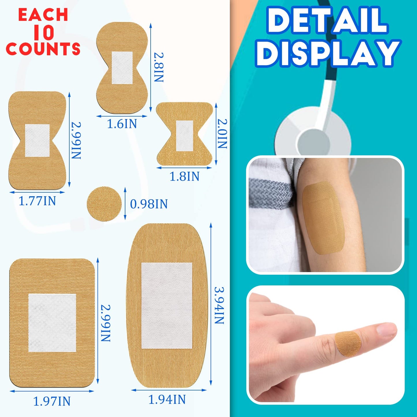 BBTO Assorted Styles Flexible Fabric Adhesive Bandages Small Breathable Fingertip Bandages Cloth Elastic Knuckle Bandages Various Sizes Spot Bandage for First Aid and Wound Care(360 Pcs)