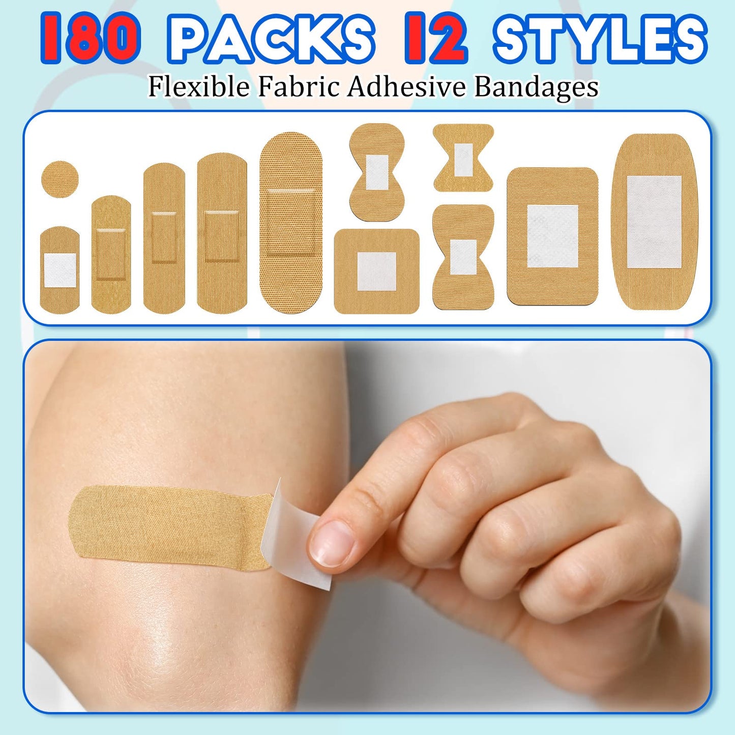BBTO Assorted Styles Flexible Fabric Adhesive Bandages Small Breathable Fingertip Bandages Cloth Elastic Knuckle Bandages Various Sizes Spot Bandage for First Aid and Wound Care(360 Pcs)