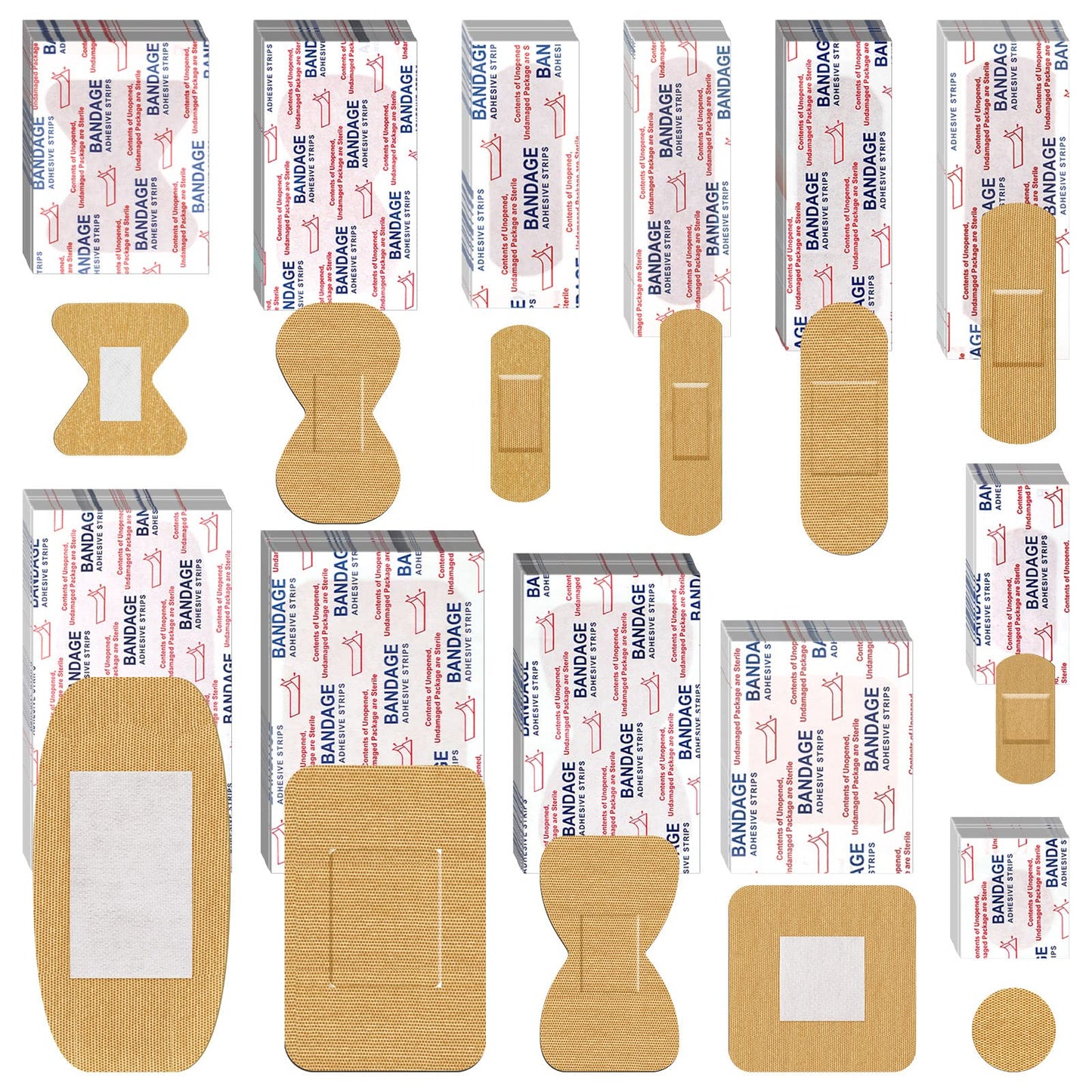 BBTO Assorted Styles Flexible Fabric Adhesive Bandages Small Breathable Fingertip Bandages Cloth Elastic Knuckle Bandages Various Sizes Spot Bandage for First Aid and Wound Care(360 Pcs)