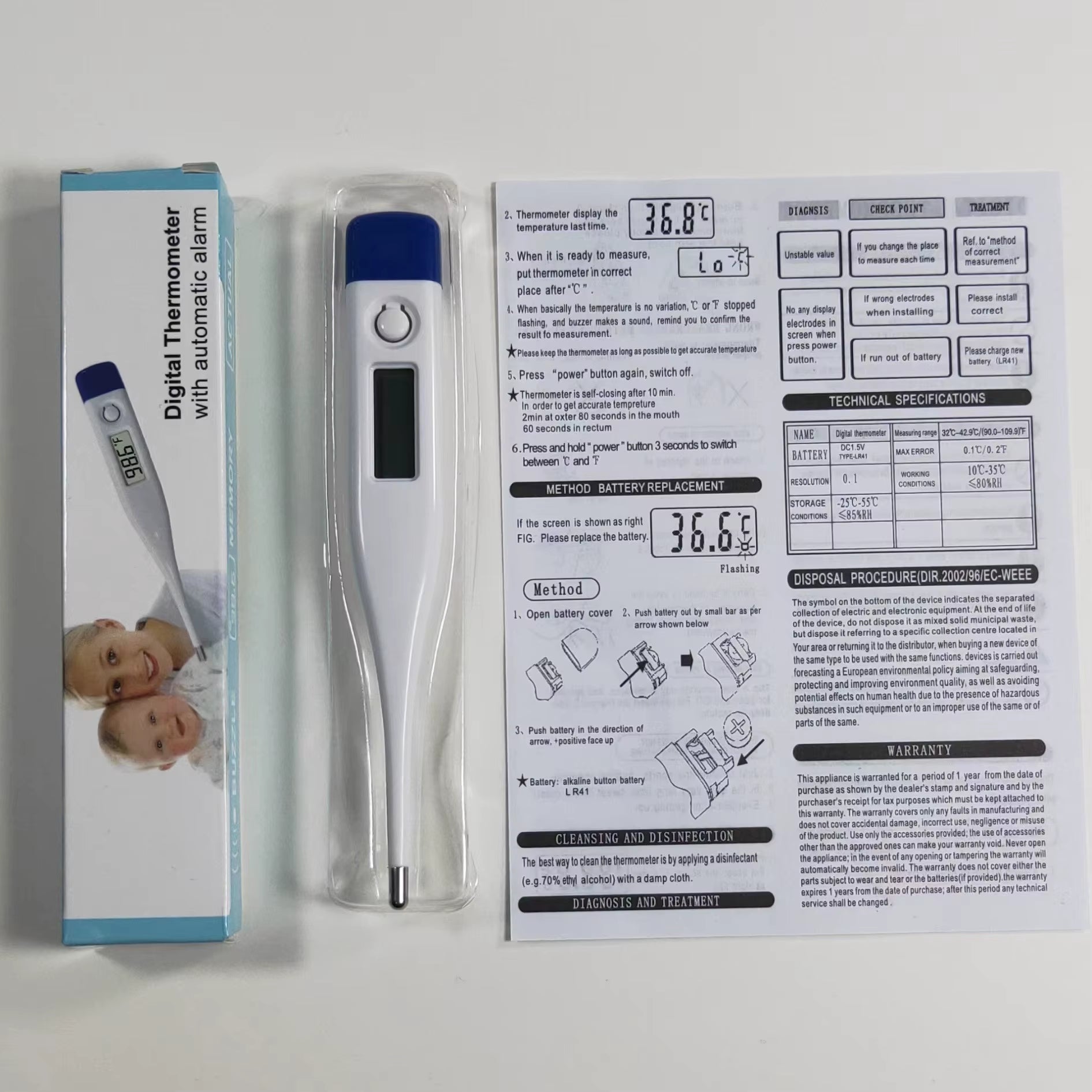 Digital Water Thermometer Accurate Oral and Armpit Temperature Reading Fever Alert Termometer Bath Thermometers